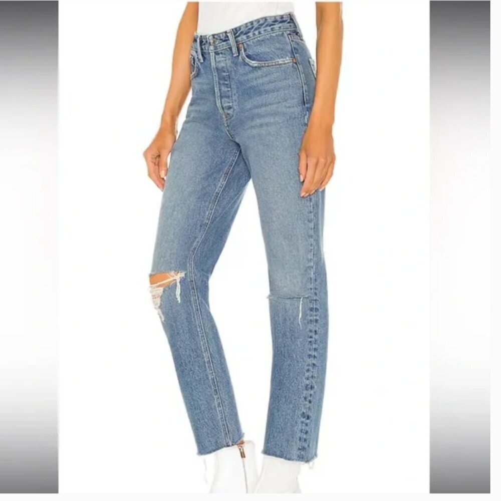 Grlfrnd Karolina Cropped Denim Jeans High Rise Straight The Valley Blue Size 25
